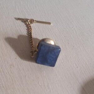 Mid Century 1960's Faux Dark Blue Marble Tie Tack Lapel Pin
